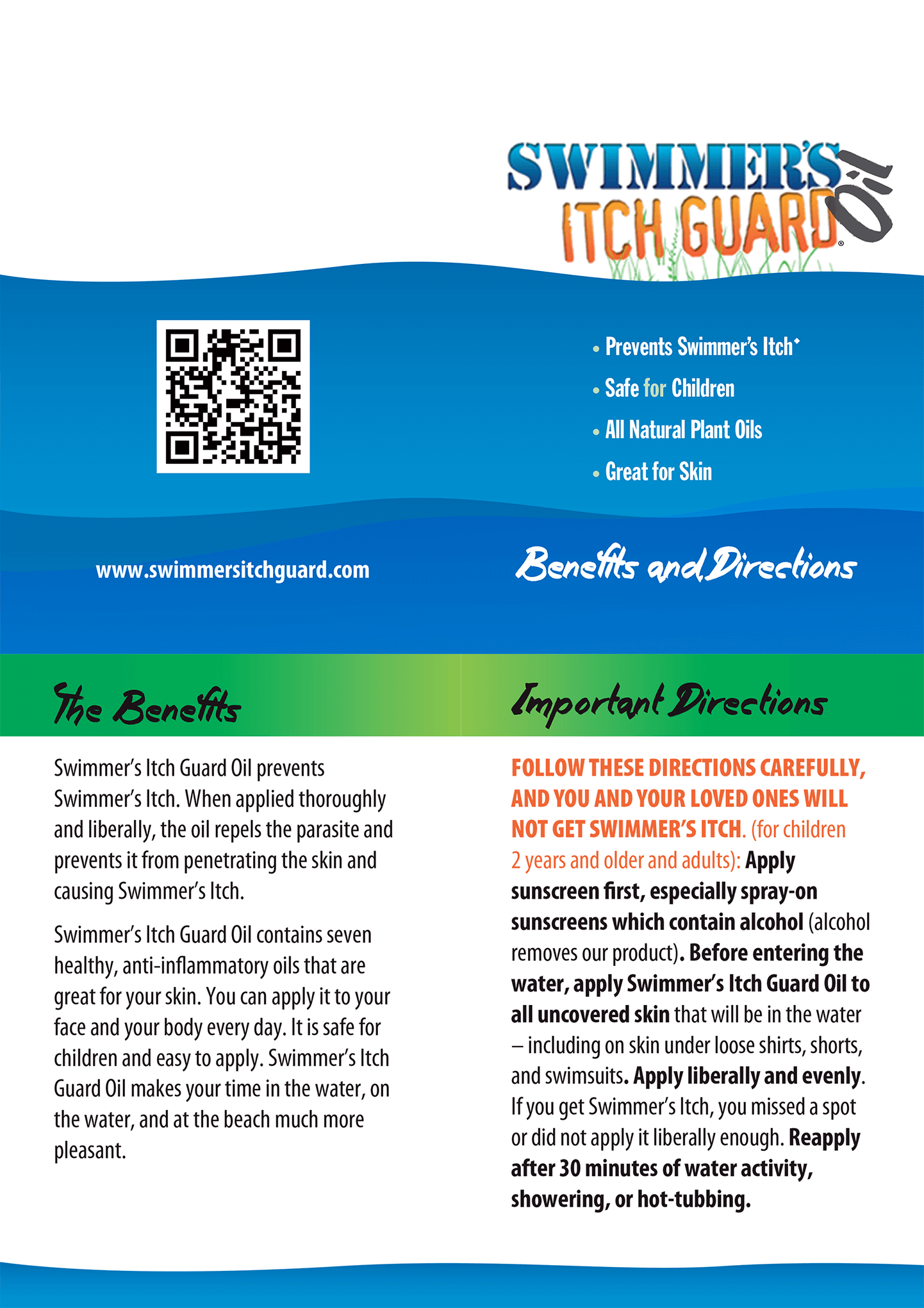 Swimmer's Itch Guard Oil Benefits and Directions.